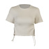 solid color Knitted Drawstring Short Sleeve crop Top NSAFS135537