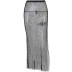 solid color see-through mesh slit long skirt NSAFS135541