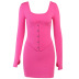 solid color corset U-neck long-sleeved sheath dress NSAFS135550