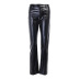 Pantalones rectos de pierna ancha de cintura alta de cuero PU NSAFS135554