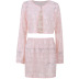solid color hollow lace long-sleeved cardigan short skirt set NSAFS135560