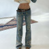 low waist raw edge embroidery jeans NSGXF135995