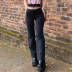 striped print high waist slim trousers NSGXF135997