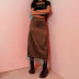 Satin slit solid color high waist waist sheath skirt NSGXF135998