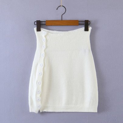 Solid Color Side Breasted Knitted High Waist Short Skirt NSAM136001