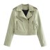 solid color long sleeve lapel faux leather jacket NSAM136002