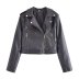 solid color long sleeve lapel faux leather jacket NSAM136002