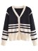 long sleeve loose V-neck striped knitted cardigan NSAM136010