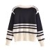 long sleeve loose V-neck striped knitted cardigan NSAM136010