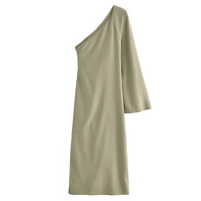 Solid Color One-shoulder Sleeve Irregular Dress NSAM136014