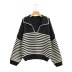 V-neck long sleeve striped lapel sweater NSAM136027