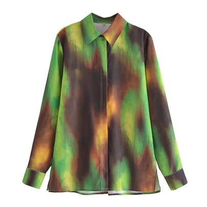 Lapel Singl-breasted Tie Dye Gradient Loose Shirt NSAM136028