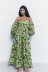floral printed long-sleeved one-word neck dress NSAM136037