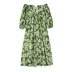 floral printed long-sleeved one-word neck dress NSAM136037