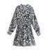 leopard print V-neck elastic high waist long-sleeved dress NSAM136045