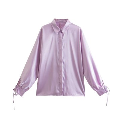 Solid Color Lapel Loose Long Sleeve Shirt NSAM136046