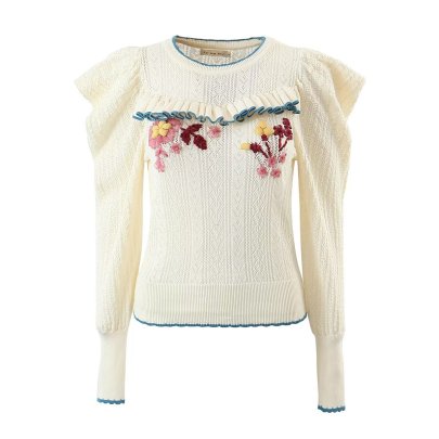 Handmade Decorative Fungus Edge Flower Knitted Pullover Sweater NSAM136063