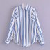 long sleeve retro striped casual lapel loose shirt NSAM136067