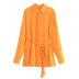 solid color long sleeve back cross knot mid-length shirt NSAM136074