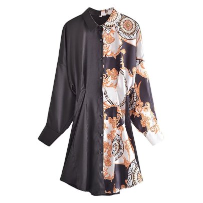 Long Sleeve Mid-length Printed Chiffon Shirt Dress NSAM136083
