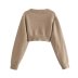 solid color long sleeve V-neck pullover crop sweater NSAM136085