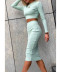 solid color round neck long-sleeved top and sheath skirt set NSSRX136091