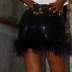falda de lentejuelas con tiras de plumas y cintura alta NSCYF136095