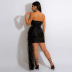 sleeveless tube top mesh stitching prom sequin sheath dress NSCYF136097