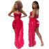 sleeveless tube top mesh stitching prom sequin sheath dress NSCYF136097