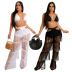 solid color lace-up underwear with fringed wide-leg pants two-piece set NSCYF136112