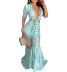 Striped see-through Slim short sleeve knotted top and pleated skirt set Two-piece set NSYHC136147