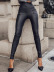 pantalones de cintura alta de cuero PU delgados de color sólido NSYHC136161