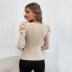 solid color square collar slim knitted long-sleeved top NSYSQ136385