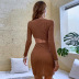 solid color hollow irregular round neck pullover twist knitted long-sleeved dress NSYSQ136389