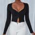 solid color v-neck fake placket long-sleeved knitted crop top NSYSQ136393