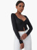 solid color v-neck fake placket long-sleeved knitted crop top NSYSQ136393