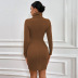 solid color hollowed-out twist fabric long-sleeved sheath dress NSYSQ136394
