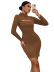 solid color hollowed-out twist fabric long-sleeved sheath dress NSYSQ136394