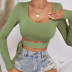 solid color lace up slim fit long-sleeved knitted crop top NSYSQ136395