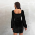 solid color hollow straps long sleeve velvet sheath dress NSYSQ136398