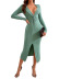 solid color slit slim v-neck long-sleeved mid-length sheath dress NSYSQ136402