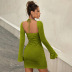 solid color hollow straps slit open back long-sleeved sheath dress NSYSQ136403