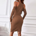 solid color single-breasted thick twist knitted sheath dress NSYSQ136404
