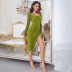 solid color slit long-sleeved mid-length prom dress NSYSQ136408
