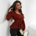 solid color square collar elastic waist ruffled long-sleeved top NSYSQ136409
