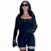 PU leather stitching square collar long-sleeved one-piece shorts NSWWW136413