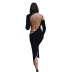 solid color irregular backless long-sleeved sheath dress NSWWW136416