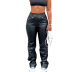PU leather high waist zipper pocket bell-bottoms NSWWW136429