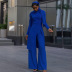 solid color high-neck long-sleeved pleated slit dress NSWWW136431
