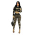 camouflage round neck long-sleeved top and mesh trousers lounge set NSWWW136434